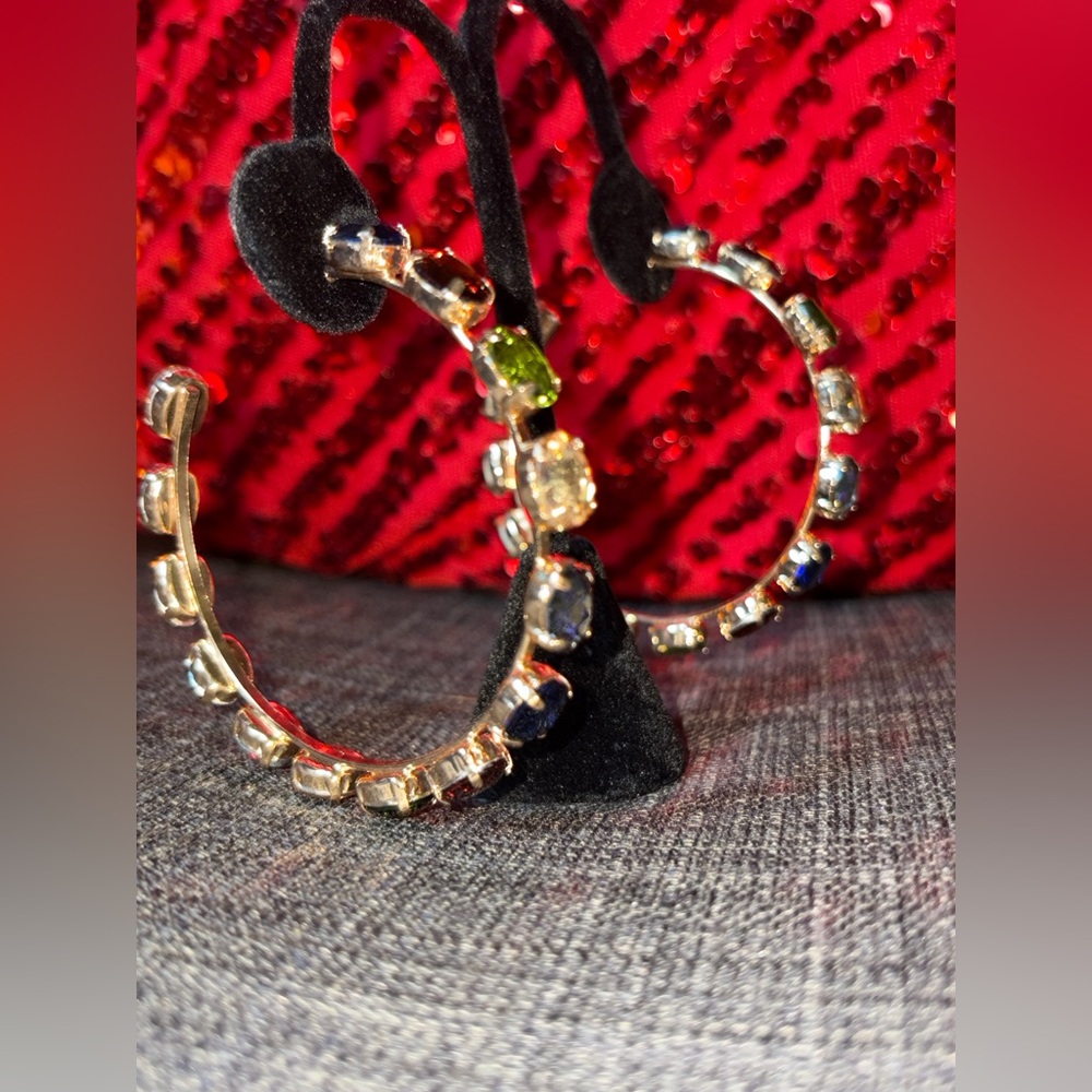 paparazzi Gold Hoop Earrings with multicolor Gem Accents